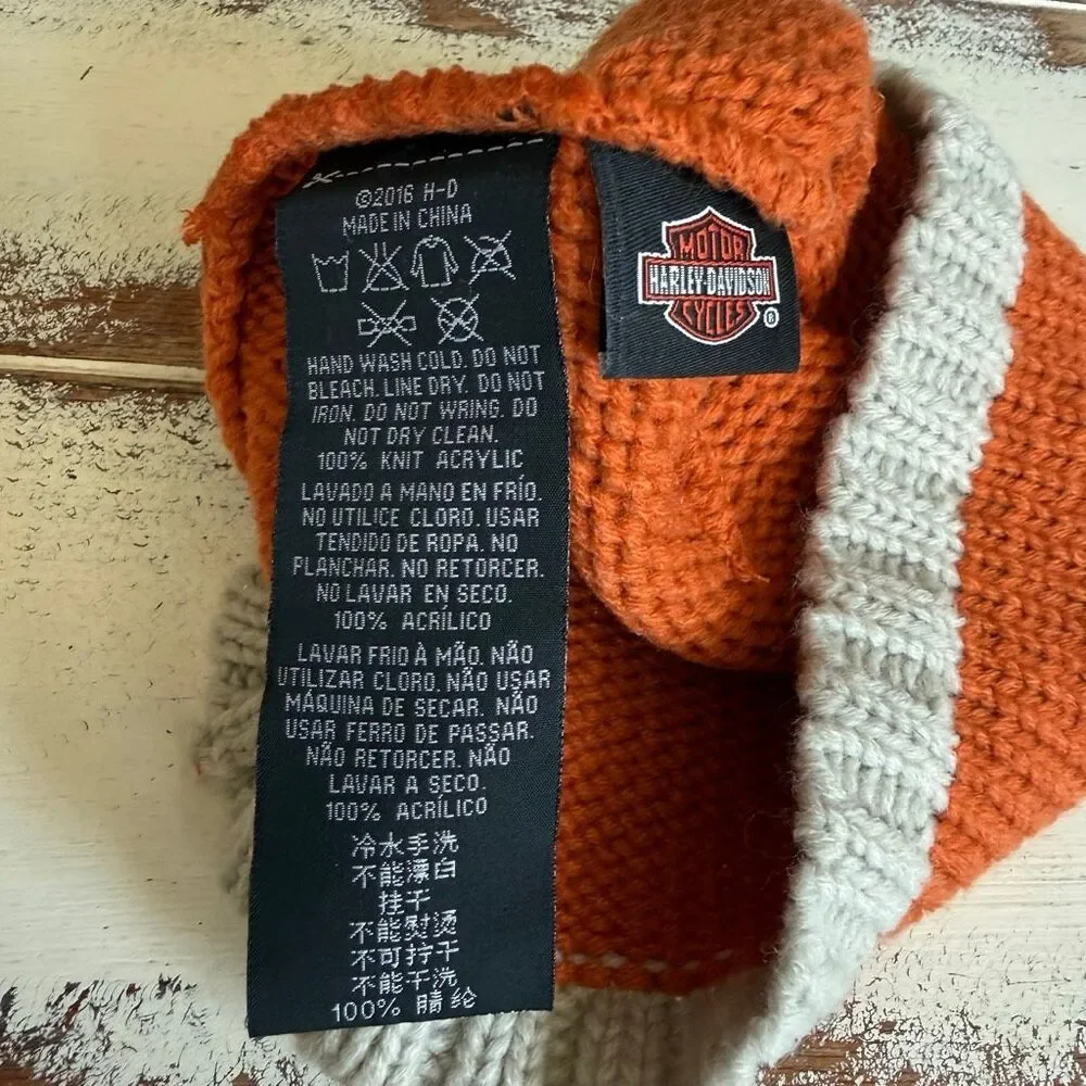 Harley Davidson orange cream knit hat unisex one size 8x8” NWOT